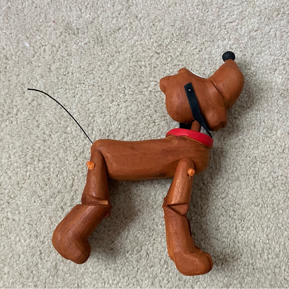 Hand Carved Disney Pluto Figurine Wooden Sculpture 6”